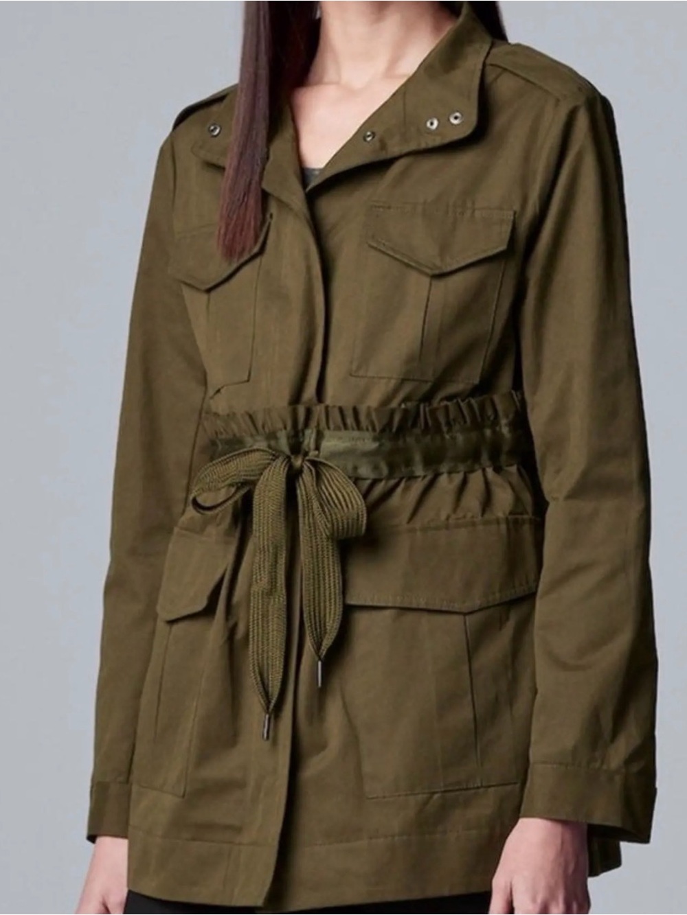 Simply Vera Vera Wang Military Green Long Jacket - Like New